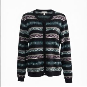 Croft & Barrow Women's Knitted Navy Button Front Fair Isle Cardigan Size PXL